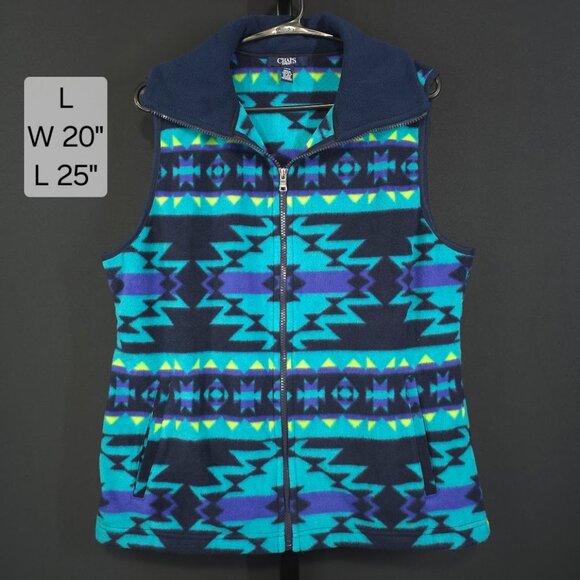 Chaps Sport Fleece Vest Womens L Southwestern Aztec Geometric Full Zip Gorpcore - Picture 1 of 6